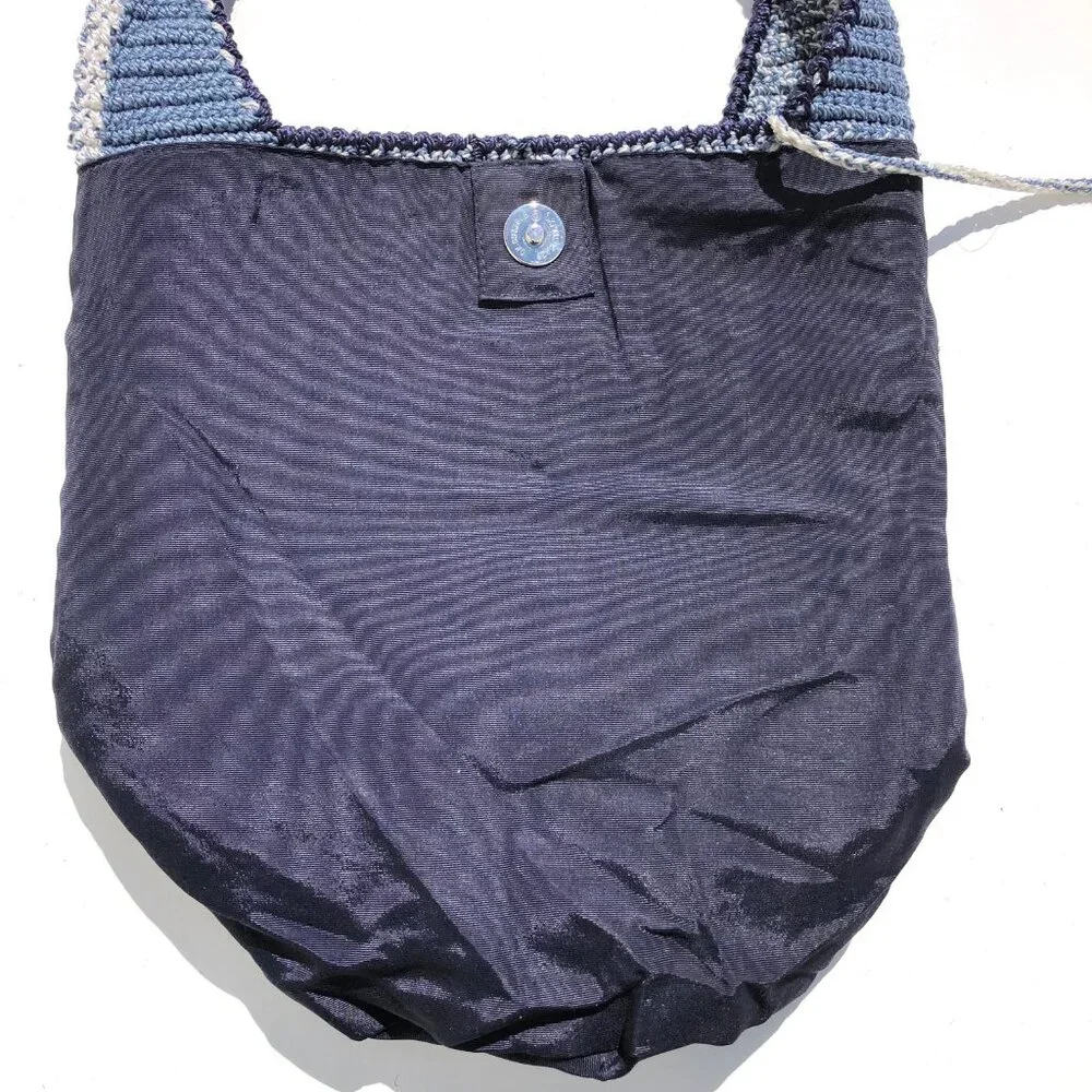 crochet hobo bag bucket bag boho shoulder bag navy blue gray purse festival